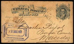 ARGENTINA: Postal Card Sent From Concordia To Mercedes (Corrientes) In JUL/1887, Cancelled "E AMBULANTE F.C. DEL ESTE Nº - Cartas & Documentos