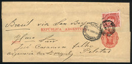 ARGENTINA: 1c. Wrapper Updated With 5c. Rivadavia (GJ.105) (total Postage 6c.), Sent From Buenos Aires To Pelotas (Brazi - Cartas & Documentos