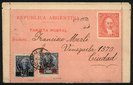 ARGENTINA: 1½c. Lettercard (VK.3) Uprated With ¼ On 12c. Alberdi Black Overprint Perf 11½x12 (GJ.133) + ¼ On 12c. Alberd - Cartas & Documentos