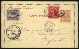 ARGENTINA: 2c. Lettercard Uprated With 2c. Derqui (GJ.102) And 8c. Rivadavia (GJ.109), Total Postage 12c., Sent From Bue - Cartas & Documentos