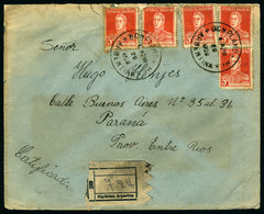 ARGENTINA: Registered Cover Sent From "BONPLAND" (Misiones) To Paraná On 6/AP/1929, Franked With 5 Stamps Of 5c. San Mar - Covers & Documents