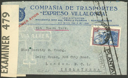 ARGENTINA: 5/MAY/1941: Buenos Aires - London Via New York, Airmail Cover With Corner Card, Franked With $2 Fruit ALONE,  - Cartas & Documentos