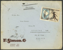 ARGENTINA: Airmail Cover Sent From Buenos Aires To Guaxupe (Brazil) On 24/NO/1941 By Condor, Franked With 1P. Map + 50c. - Cartas & Documentos