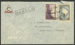 ARGENTINA: Airmail Cover Sent From Buenos Aires To London On 5/JUN/1947, With "VIA B.S.A.A." Handstamp, And Franked With - Lettres & Documents