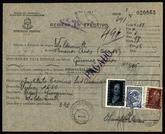 ARGENTINA: Postal Money Order Sent On 4/MAY/1954 With Postmark Of "WILDERMUTH" (Santa Fe), Franked With Eva Perón Stamps - Storia Postale