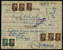 ARGENTINA: Postal Money Order Sent On 7/MAY/1954 With Postmark Of "TATACUA" (Corrientes), Franked With Stamps Of The Eva - Cartas & Documentos