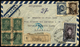 ARGENTINA: Registered Cover Cancelled "BELL VILLE" (Córdoba) And Sent To Brazil On 10/JUN/1954, VF Quality" - Covers & Documents