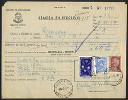 ARGENTINA: Postal Money Order Mailed On 2/NO/1954 With Postmark Of DIVISORIA (San Juan), Franked With 10c. Eva Perón + 2 - Cartas & Documentos