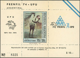 ARGENTINA: $10 Reproduction Of Stamp Issued By Correo Argentino For PRENFIL '74, VF Quality - Franking Labels