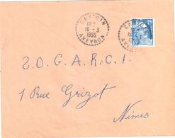 CANTOIN Aveyron Lettre 15 F Gandon Bleu Yv 886Ob 16 3 1955 Recette Distribution Cercle Pointillé Lautier B7 - Handstempel