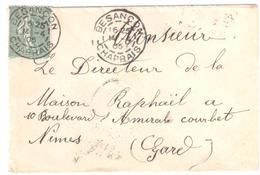 BESANCON CHAPRAIS Doubs Lettre Carte De Visite Mignonnette 15c Semeuse Lignée Verte Yv 130 Ob 14 4 1905 - Cartas
