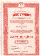 Titre Ancien - Anciens Etablissements Morel & Verbeke -Société Anonyme - Rayée De La Cote - - Tessili