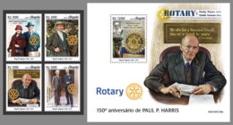 ANGOLA 2019 MNH Paul P. Harris Rotary Club 4v+S/S - IMPERFORATED - DH1927 - Rotary, Lions Club