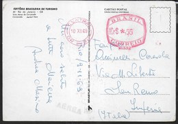 BRASILE - AFFRANCATURA MECCANICA ROSSA  10 11. 1969 SU CARTOLINA RIO DE JANEIRO - Franking Labels