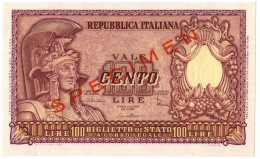 100 LIRE BIGLIETTO DI STATO SPECIMEN ELMATA DI CRISTINA 31/12/1951 FDS-/FDS - Other & Unclassified