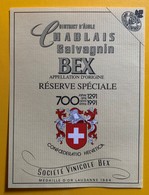 10997 - Vin Du 700e Réserve Spéciale Salvagnin De Bex - 700 Years Of Swiss Confederation