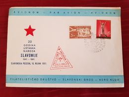 20 G. USTANKA NARODA SLAVONIJE, FIRST FLIGHT, PRVI LET POŽEGA- SLAVONSKI BROD 1961. RARE NUMBERED COVER - Poste Aérienne