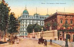 M08334 " ROMA-VIA VENETO E HOTEL EXCELSIOR "ANIMATA-CARROZZA-CARTOLINA  ORIG. SPED. 1931 - Wirtschaften, Hotels & Restaurants