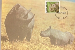 Zimbabwe & Postal, Maximo, Fauna, Rinoceronte,  Rhinocerontidae, Ceratotherium Simum,  Harare 1983 (3755) - Rhinocéros