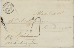 1842 -lettre De Cayenne : Par Le "Mazagran "   Entrée: OUTRE-MER / PAUILLAC Noir -taxe 4 D Tampon - Lettres & Documents