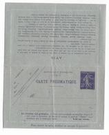 1911 - TYPE SEMEUSE - CARTE-LETTRE PNEUMATIQUE ENTIER NEUVE - STORCH K5 - DATE 333 OBLIQUE - COTE = 60 EUR - Pneumatici