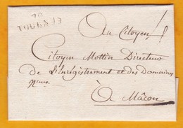 Ss Date - 18e Siècle - Marque Postale  27x8 Mm De  TOURNUS , Saône Et Loire Sur Enveloppe Pliée  Vers Mâcon - 1701-1800: Précurseurs XVIII