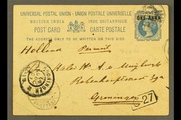 1901 India 1a On 1½a Postal Card From Perim To Holland, Aden Cds Cancel, Alongside Groningen Receiving Cds. For More Ima - Aden (1854-1963)