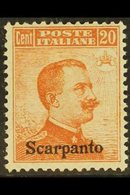 SCARPANTO 1917 20c Orange, No Watermark, Sassone 9, Mi 11XI, Very Fine Mint. For More Images, Please Visit Http://www.sa - Aegean