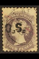 SOUTH AUSTRALIA OFFICIAL 1874 4d Dull Purple, Perf. 10, SG O1, Fine Cds Used, Scarce Issue. For More Images, Please Visi - Altri & Non Classificati