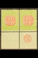POSTAGE DUES 1913 2d Scarlet And Pale Yellow Green, SG D81,  Bottom Margin Pair R/h Stamp Showing JBC Monogram, Few Wrin - Other & Unclassified