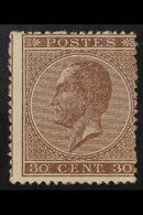 1865-66 30c Brown Perf 15 (SG 36, Michel 16 D, COB 19A), Unused No Gum, Centred To Upper Right. For More Images, Please  - Otros & Sin Clasificación