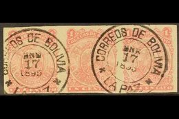 1893 1c Rose With Numerals Upright, Imperf Strip Of Three With Full Margins, SG 57a, Superb Used With La Paz Upright Cds - Bolivia
