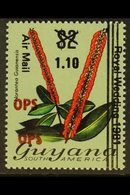 1981 Official Air $1.10 On $2 Flower, "OPS" Double, SG O22a, Fine Never Hinged Mint.  For More Images, Please Visit Http - Guiana (1966-...)