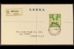 1947 (8 Mar) 2s6d Green Opt'd "M.E.F." (SG M19) On A Cover Registered From Rhodes To London Tied By "Raccomandata Ass Ro - Africa Orientale Italiana