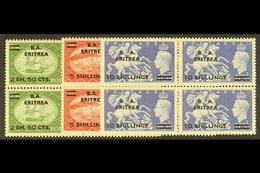 ERITREA 1951 2s50 - 10s Festival  High Val Surcharges, SG E30/32, In Never Hinged Mint Blocks Of 4. (12 Stamps) For More - Africa Oriental Italiana