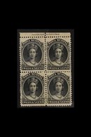 1860-63 12½c Black On Yellowish Paper (SG 13, Unitrade 13), Fine/very Fine Mint Upper Marginal INSCRIPTION BLOCK Of 4, F - Other & Unclassified