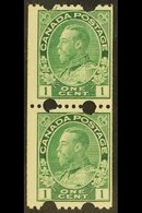 1912-21 COIL MACHINE 1c Blue Green "Two Large Holes At Top & Bottom", SG 217a, Lower Stamp Is Nhm, Very Fine Mint Vertic - Sonstige & Ohne Zuordnung