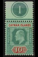 1907-09 CONTROL SINGLE. KEVII 10s Green & Red On Green, SG 34, Number 1 Control Single, Stamp Is Never Hinged Mint . For - Cayman Islands