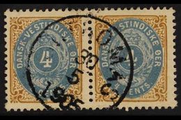 1896-1902 4c Pale Blue And Yellow-brown, Perf 12½, Horizontal Pair, Both With FRAME INVERTED, Very Fine Used With Neat " - Danish West Indies