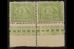 1874-75 5pi Green Sphinx & Pyramid Perf 12½, SG 41, Very Fine Mint Lower Marginal Horiz PAIR With Printed Ornamental Bor - Altri & Non Classificati