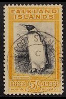 1933 5s Black And Yellow- Orange King Penguin, SG 136a, Cancelled By A Very Fine Port Stanley Cds. A Beautiful Example O - Falkland