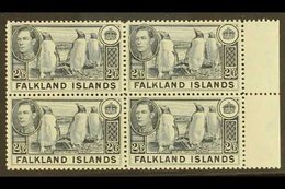 1938 2s.6d Slate Penguins, SG 160, Superb Never Hinged Mint Marginal Block Of Four.  For More Images, Please Visit Http: - Islas Malvinas