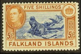 1938-50 5s Dull Blue & Yellow Brown On Greyish Paper, SG 161c, Fine Lightly Hinged Mint For More Images, Please Visit Ht - Falklandeilanden