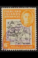1946-49 VARIETY 6d Black & Orange, "EXTRA ISLAND" Variety On Thick & Coarse Map Issue, SG G6aa, Very Fine Used With Low  - Falkland