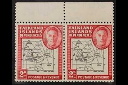 1946-49 VARIETY. 2d Black And Carmine Thick Maps With "MISSING  I " Variety (left Hand Stamp) In Pair With Normal, SG G3 - Islas Malvinas