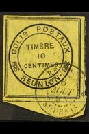 REUNION PARCEL POST - 1890 10c Black On Yellow, Yv 2, Superb Used With Frame Lines All Round And Neat St Denis 93 Cds Ca - Otros & Sin Clasificación