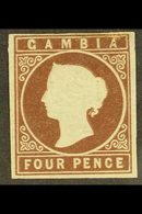 1869-72 4d Brown No Watermark, SG 1, Unused No Gum, Four Margins, Small Faults And Repair, Cat £600 For More Images, Ple - Gambie (...-1964)
