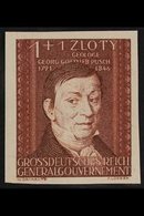 GENERAL GOVERNMENT 1944 1z+1z Brown Culture Fund IMPERF, Michel 124 U, Never Hinged Mint. For More Images, Please Visit  - Altri & Non Classificati