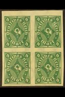 1922-23 4m Deep Green IMPERF (Michel 226a U, SG 206a), Never Hinged Mint IMPERF BLOCK Of 4, Fresh & Attractive. (4 Stamp - Andere & Zonder Classificatie