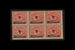 1923 5mio On 5000m Scarlet Air Surcharge (Michel 180, SG 65), Never Hinged Mint BLOCK Of 6 With The Top Middle Stamp Sho - Altri & Non Classificati